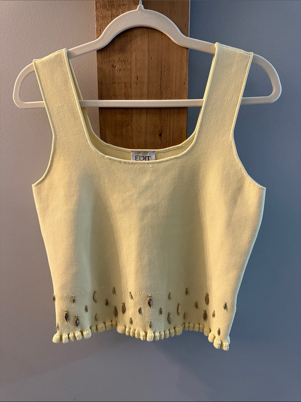 EDIT JASON WU Adorable Yellow Sleeveless Top w/Gold Feather Embelishments, NWTs